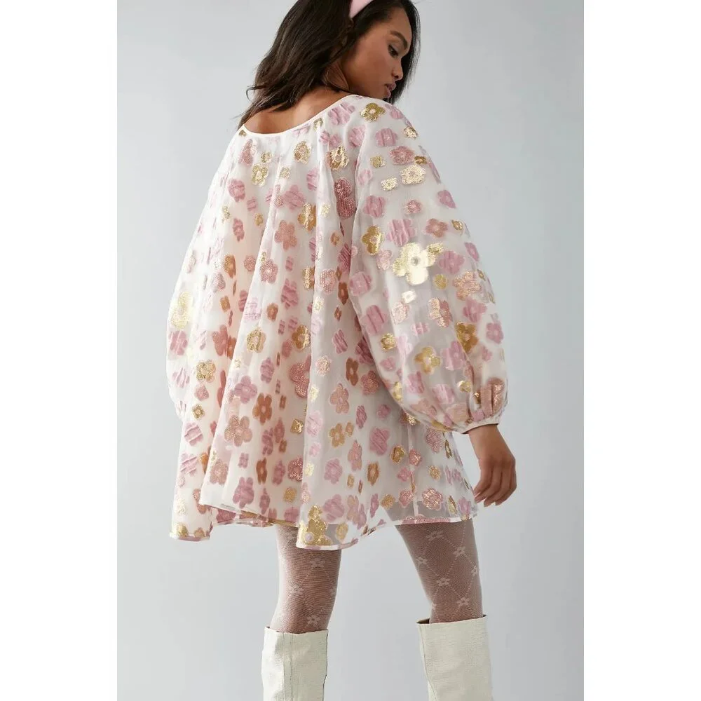 NWT Arianne Elmy Good Luck Mini in Pink Floral Organza Swing Dress L $435 - Picture 4 of 16